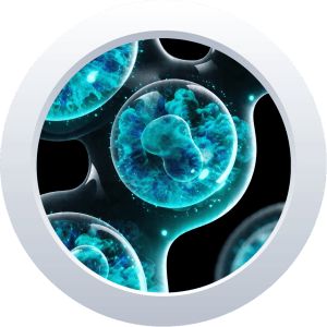 Longevity Code — Cellular-Level Skincare by UNICARE Microscopic View Of Glowing Teal Cell Spheres Representing Unicare’s Longevity Code Skincare Formulation Line